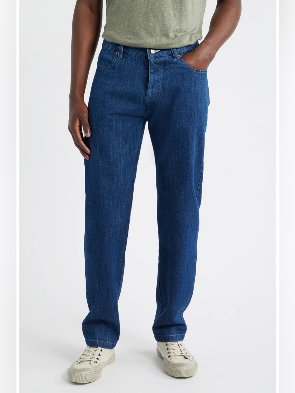 Alex Crane Straight Leg Organic Cotton Button Fly Jeans In Indigo Size 33 X 30.5